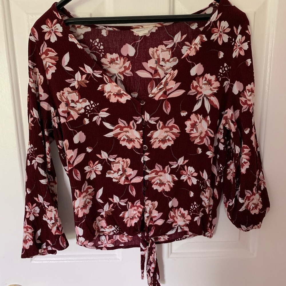 button up tie front blouse with bell sleeves